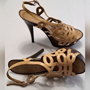 Jessica Simpson Nude Open Toe Leather Sandals    Size 7 1/2